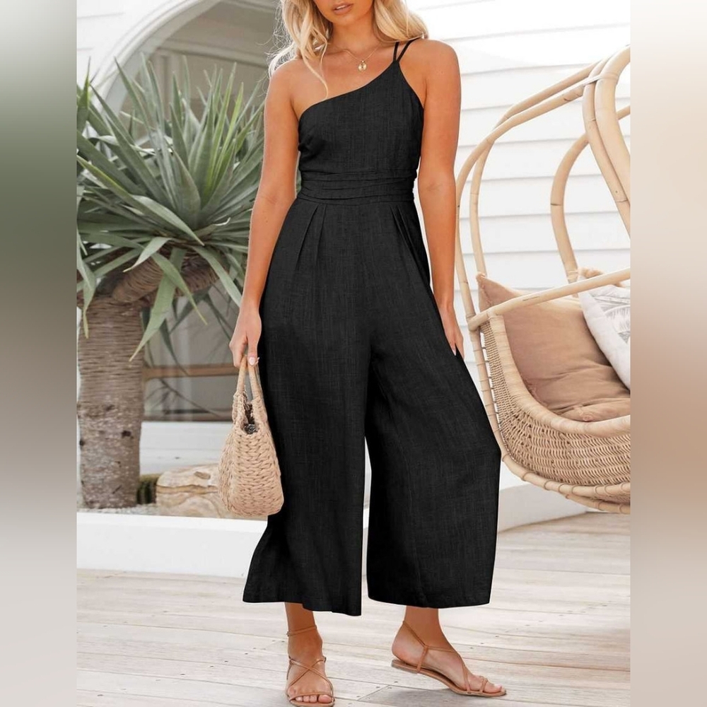 Anrabess  One-Shoulder Wide Leg Jumpsuit Size M
